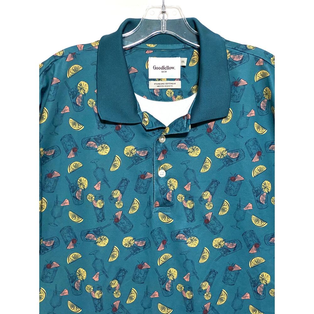 Cocktail Drinks Tropical Fruit All Over Print Polo Shirt Mens XXL Golf Resort